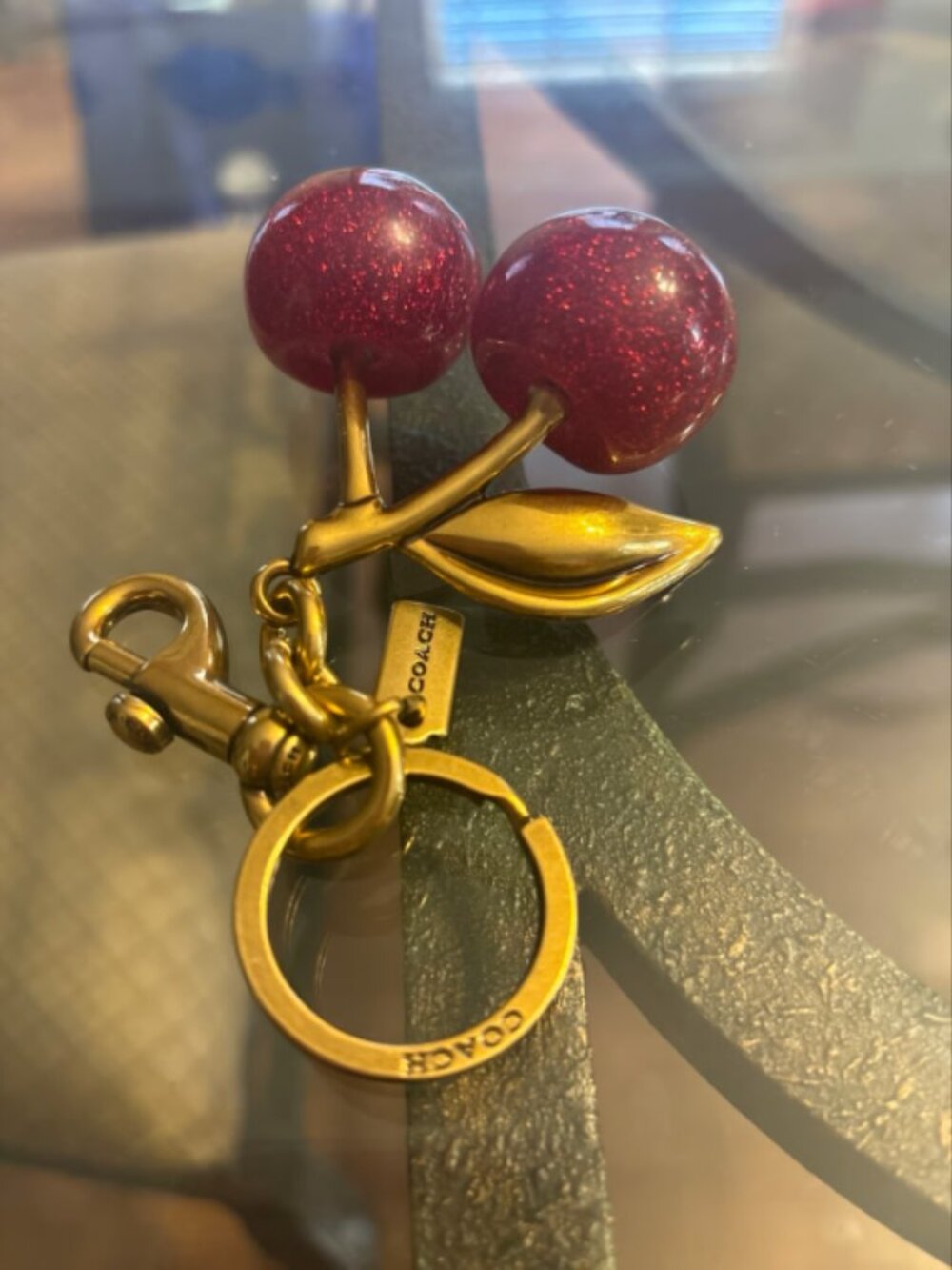 Coach Glitter Cherry Key Charm in Red with Gold Hardware